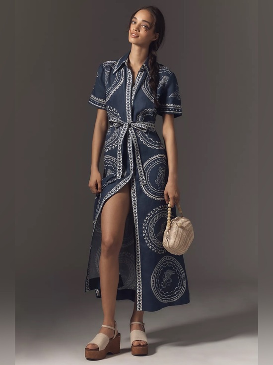 Alemais Dresses & Skirts - ALÉMAIS Oceane Short-Sleeve Linen Midi Shirt Dress